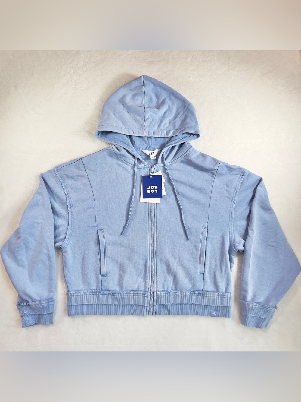 JoyLab Women’s Cropped Full Zip Hoodie Sweatshirt Light Blue XS NWT Pockets